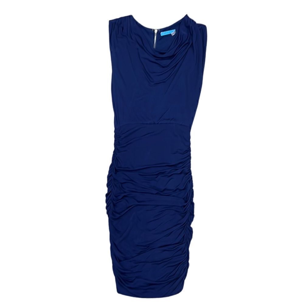 Alice + Olivia Women XS Stretchy Cowl Neck Form fitting Navy Blue Cocktail Dress